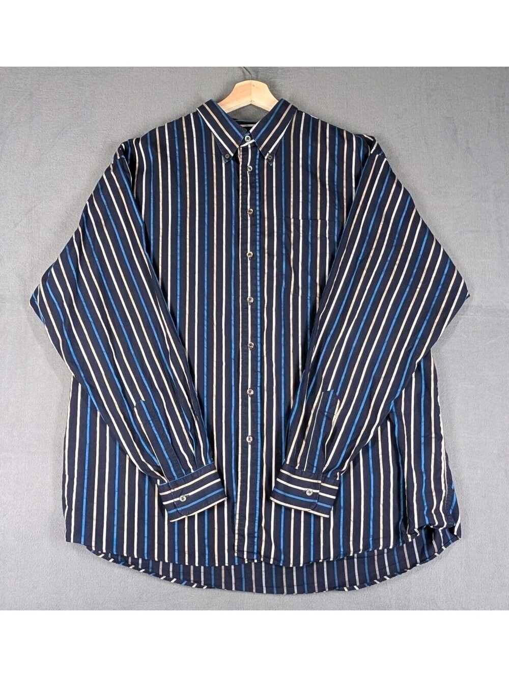 Burberry London Mens 2XT Navy Stripe Button Shirt Luxury Long Sleeve Cotton Top